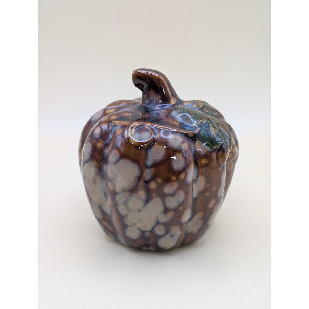 Decorative Ceramic Pumpkin Fall Decor Hand Crafted Brown Tan Speckled Glaze